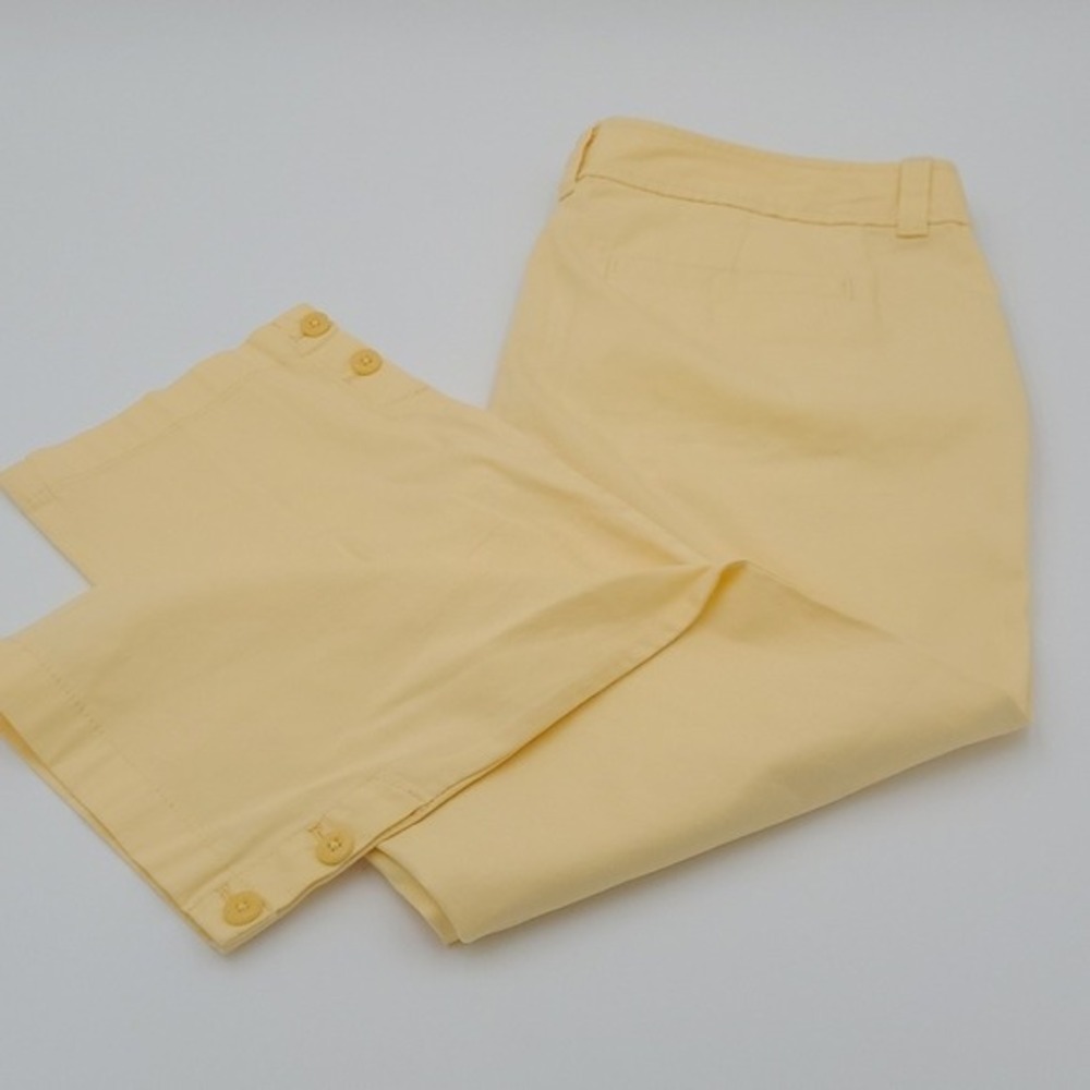 Ann Taylor LOFT Yellow Original Crop Pants Womens Size 8 Pastel Button Hem